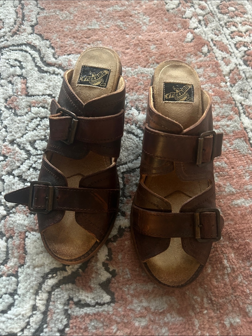 Freebird by Steven Brown Leather Double-Buckle Slide Sandals